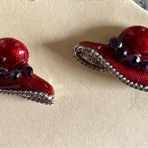 Red Hat Society Earrings with Silver Trim